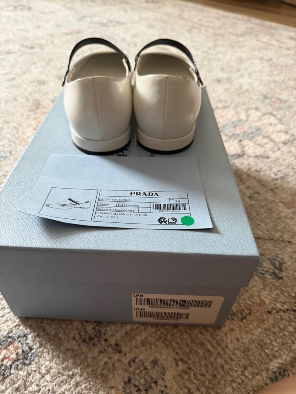 Prada Cream Mary Jane Women Leather Shoes with Black Strap
